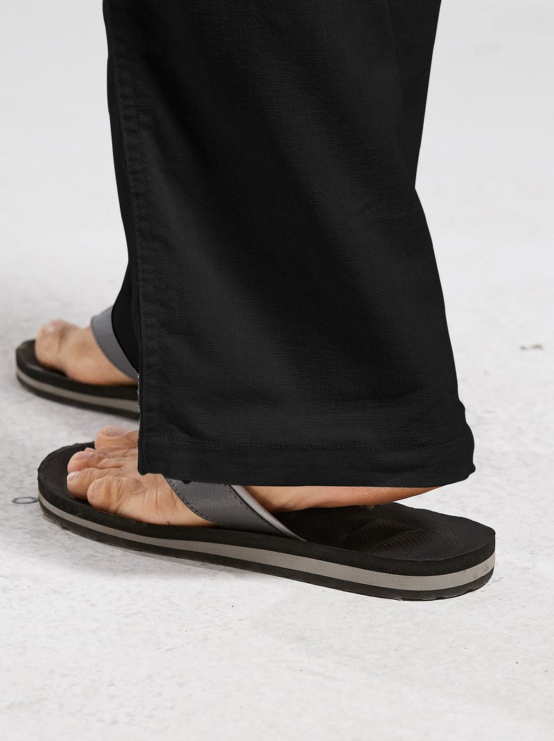 utcoco Qiuse Men's Casual Loose Fit Straight-Legs Stretchy Waist Beach Pants (X-Small, Black) - Image 3